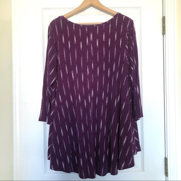 Lane Bryant Purple and Abstract White Line Swing Tee with 3/4 Sleeves - Picture 7 of 12